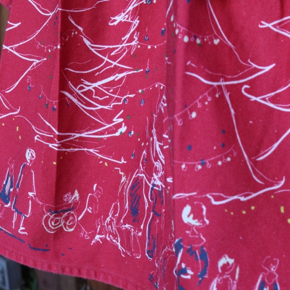 Palava Red 100% Cotton Long Sleeve Festive Holiday Christmas Dress - Picture 6 of 16